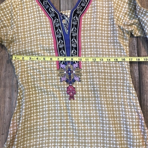 TAN Purple & Pink Paisley Pattern Indian Dress Kurta - Picture 5 of 6